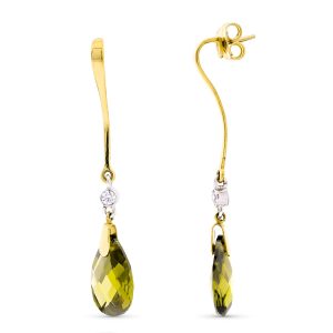 18K PENDIENTES ORO BICOLOR LARGOS OLIVINA 14X10 MM CIERRE PRESION