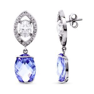 18K PENDIENTES ORO BLANCO CON CIRCONITA Y PIEDRAS DE COLOR 35X11 MM CIERRE PRESION