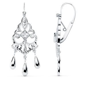 18K PENDIENTES ORO BLANCO CUBANAS 45X16 MM CIERRE GANCHO