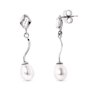 18K PENDIENTES ORO BLANCO Y PERLA Y CIRCONITA CIERRE PRESION