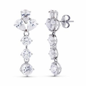 18K PENDIENTES ORO BLANCO LARGOS NOVIA 30X11 MM CIERRE PRESION