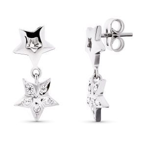 18K PENDIENTES ORO BLANCO LARGOS ESTRELLAS CIERRE PRESION