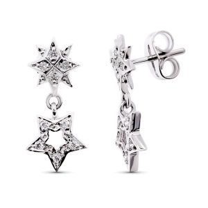 18K PENDIENTES ORO BLANCO CIRCONITA ESTRELLA 17X8 MM CIERRE PRESION