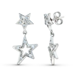18K PENDIENTES ORO BLANCO DOS CUERPOS CON ESTRELLAS Y CIRCONTIAS 24X13 MM. CIERRE PRESION