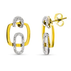 18K PENDIENTES ORO BICOLOR Y CIRCONITA CIERRE PRESION