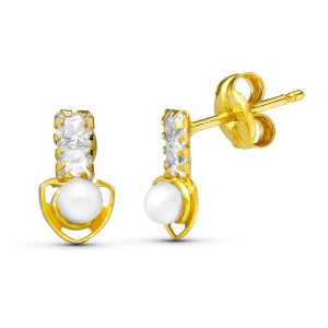 18K PENDIENTES ORO AMARILLO PERLA TRIANGULO 8X4 MM CIERRE PRESION