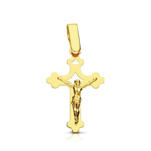 18K CRUZ ORO AMARILLO CON CRISTO CALADA LASER. 22X14 MM