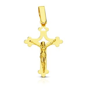 18K CRUZ ORO AMARILLO CON CRISTO GRANDE CALADA LASER