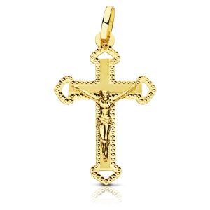 18K CRUZ ORO AMARILLO CON CRISTO TALLADA 27X17 MM