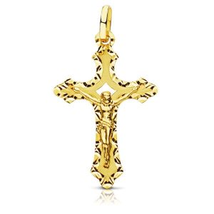 18K CRUZ ORO AMARILLO CON CRISTO TALLADA 27X17 MM