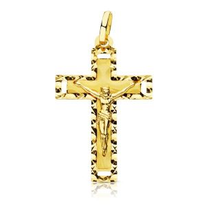 18K CRUZ ORO AMARILLO CON CRISTO TALLADA 27X17 MM