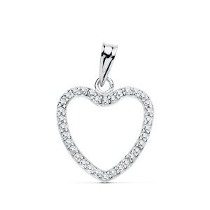18K COLGANTE CORAZON ORO BLANCO CIRCONITA 16X16 MM