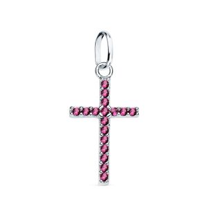 18K CRUZ ORO BLANCO CON CIRCONITA AMATISTAS. 16X10 MM