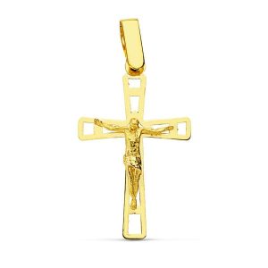 18K CRUZ ORO AMARILLO CON CRISTO CALADA 26X16 MM