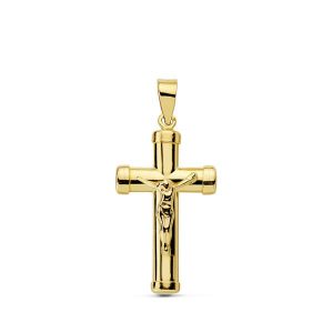 18K CRUZ ORO AMARILLO CON CRISTO PALO OVAL 24X13 MM