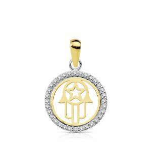 18K COLGANTE ORO BICOLOR MANO DE FATIMA 13 MM