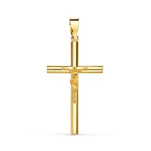 18K CRUZ ORO AMARILLO CON CRISTO HUECA TUBO 2.2 MM. 29X17 MM