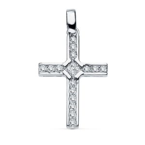 18K CRUZ ORO BLANCO CIRCONITA 20X14 MM