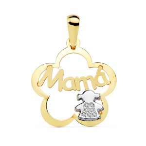 18K COLGANTE MAMA FLOR BICOLOR NIÑA 18 MM