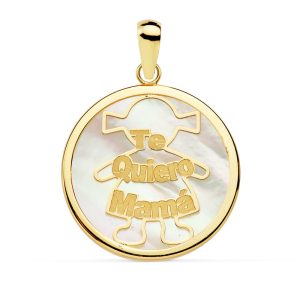 18K COLGANTE ORO AMARILLO NACAR MAMA NIÑA 20 MM