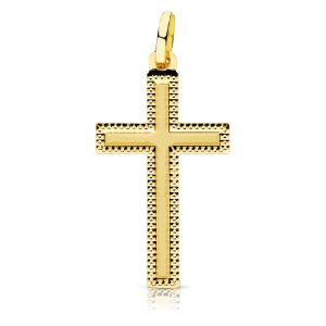 18K CRUZ ORO AMARILLO SIN CRISTO TALLADA 27X15 MM