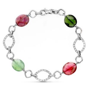 18K PULSERA ORO BLANCO PIEDRAS COLORES. 19.5CM