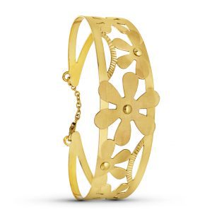 18K PULSERA RIGIDA ORO AMARILLO FLORES RIGIDA 20 MM