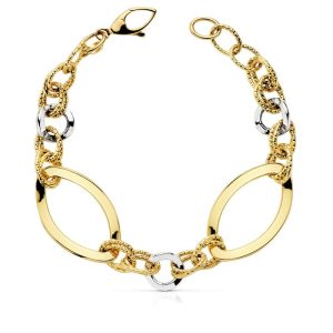 18K PULSERA BICOLOR HUECA ANCHO 18 MM LARGO 19CM