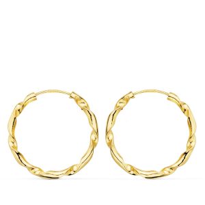 18K AROS ORO AMARILLO HUECOS RETORCIDOS. 20X2 MM