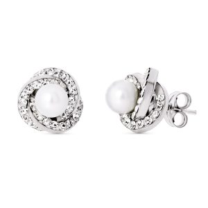 18K PENDIENTES ORO BLANCO NUDO PERLA 9X9 MMCIERRE PRESION