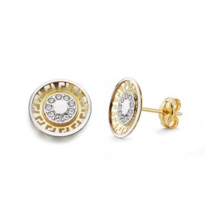 18K PENDIENTES ORO BICOLOR CIRCONITA 10 MM CIERRE PRESION