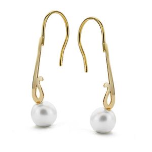 18K PENDIENTES LARGOS PERLA ORO AMARILLO 25X6 MM CIERRE GANCHO
