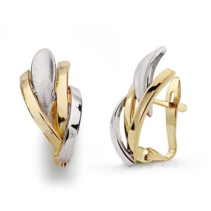 18K PENDIENTES ORO BICOLOR BANDAS 16X8 MM CIERRE CATALAN