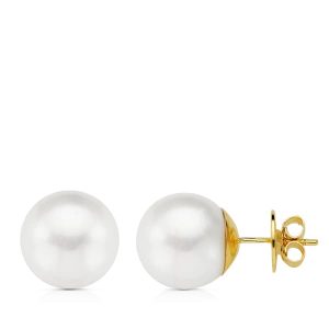 18K PENDIENTES PERLA AUSTRALIANA ORO AMARILLO 12-12.5 MM CIERRE PRESION