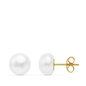 18K PENDIENTES ORO AMARILLO PERLA BOTON 8-8.5 MM CIERRE PRESION