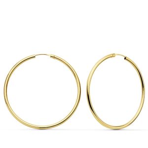 18K PENDIENTES AROS REDONDOS LISOS LIGEROS ORO AMARILLO 43X2 MM