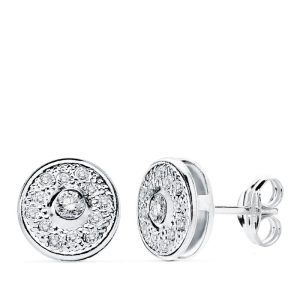 18K PENDIENTES ORO BLANCO REDONDOS 8 MM CIERRE PRESION