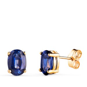 18K PENDIENTES ORO AMARILLO GARRAS ZAFIRO 7X5 MM 1.58 QTS. CIERRE PRESION