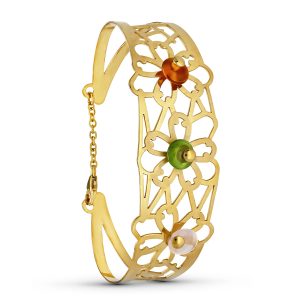18K PULSERA RIGIDA ORO AMARILLO FLORES RIGIDA 21 MM