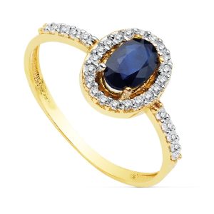 18K SORTIJA ORO BICOLOR CON CIRCONITA Y ZAFIRO DE 6X4 MM
