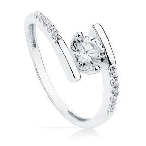 18K SOLITARIO ORO BLANCO CRUZADO CON CIRCONITA 5.5 MM