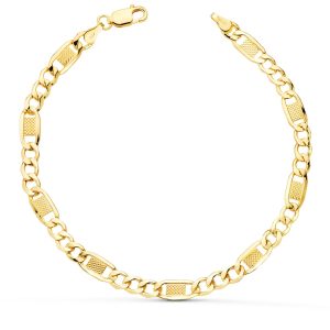18K PULSERA ORO AMARILLO HUECA ESLABONES 3X1 LARGO 19CM ANCHO 5 MM