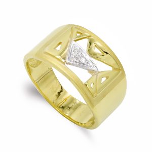 18K SORTIJA ORO BICOLOR MACIZA TRIANGULOS CALADOS. ANCHO: 11 MM
