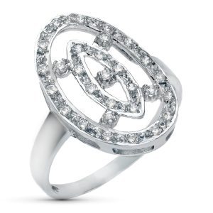 18K SORTIJA ORO BLANCO MOTIVO LANZADERA 21X14 MM CON CIRCONITAS. ANCHO: 21 MM