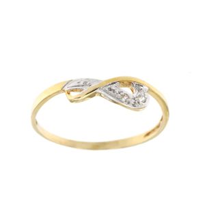 9K SORTIJA ORO BICOLOR ENTRELAZADA CON CIRCONITAS. ANCHO 7 MM