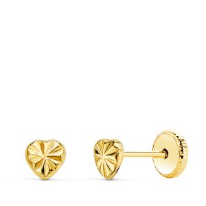18K PENDIENTES ORO AMARILLO CORAZON 4 X 4 MM CIERRE TUERCA