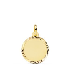 18K PLACA CHAPA ORO AMARILLO DISCO CERCO TALLADO 16 MM