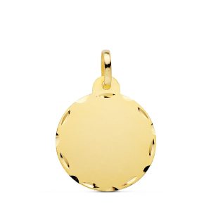 18K PLACA CHAPA ORO AMARILLO DISCO LISO TALLADO 20 MM