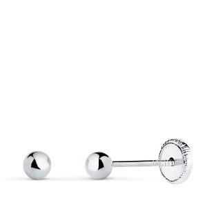 18K PENDIENTES ORO BLANCO BOLA LISA BRILLA HUECA. ANCHO: 3 MM. CIERRE TUERCA