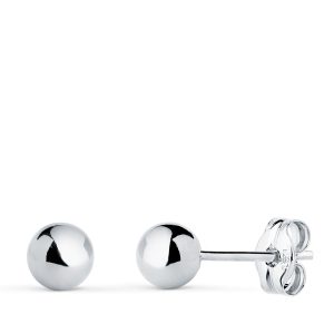 18K PENDIENTES ORO BLANCO BOLA LISA BRILLA HUECA. ANCHO: 5 MM. CIERRE PRESION